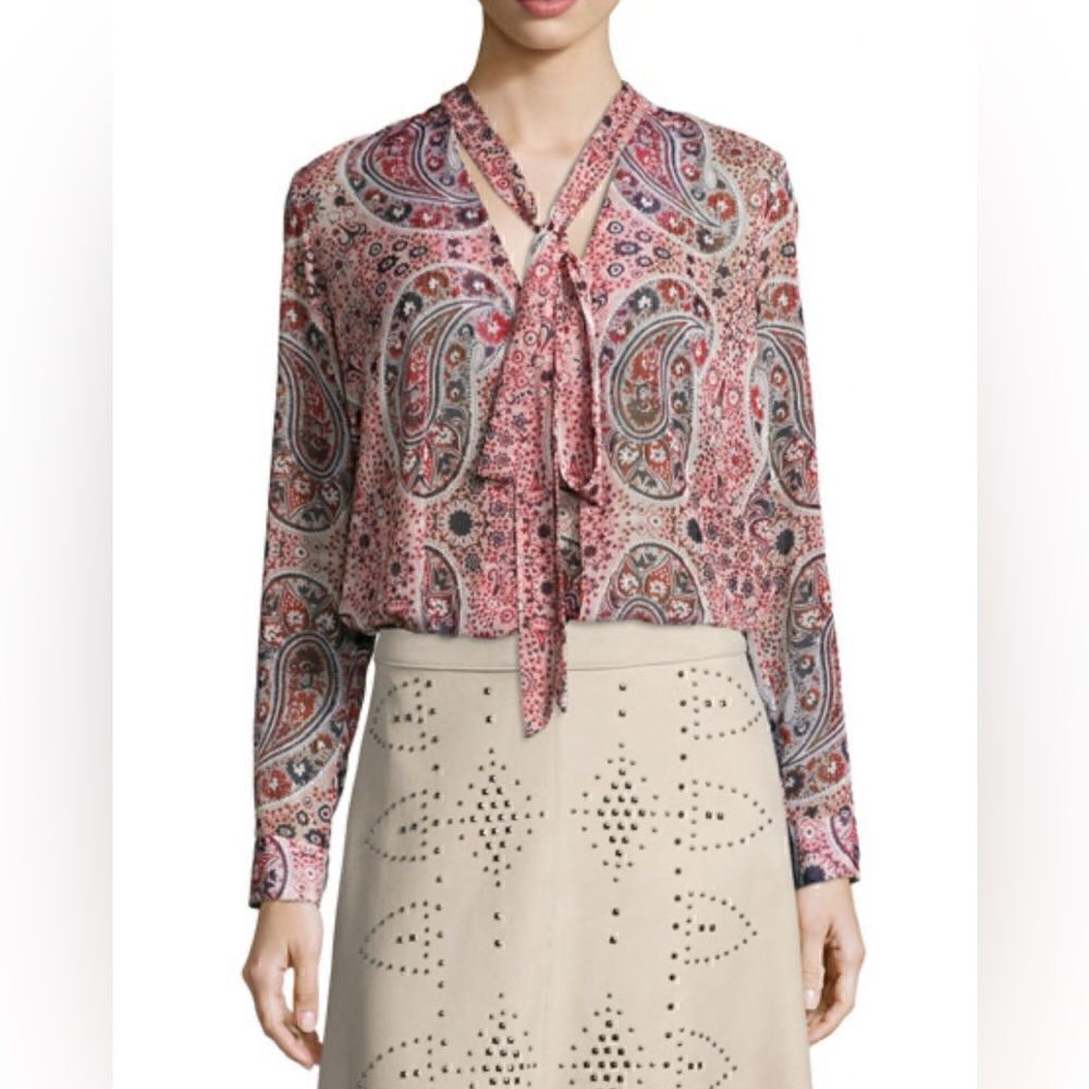 Alice and Olivia Anabel Tie Neck Paisley Blouse